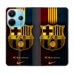 Housse Cuir Portefeuille Pour Xiaomi Redmi Note 14 4G Foot FC Barcelone Vintage