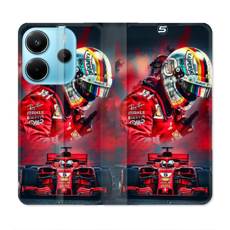 Housse Cuir Portefeuille Pour Xiaomi Redmi Note 14 4G Formule 1 F1 Ferrari