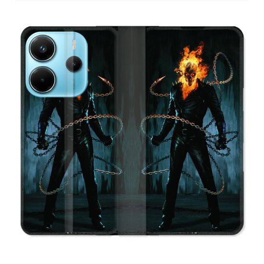 Housse Cuir Portefeuille Pour Xiaomi Redmi Note 14 4G Ghost Rider