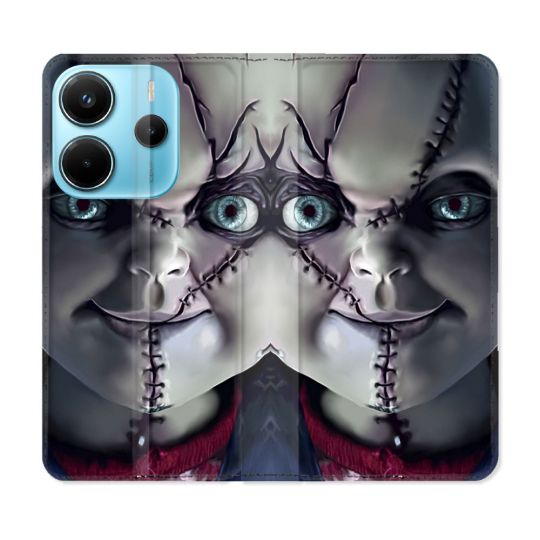 Housse Cuir Portefeuille Pour Xiaomi Redmi Note 14 4G Horreur Chucky Cicatrice