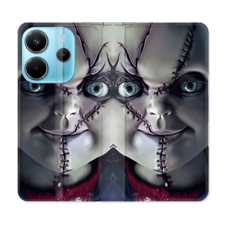 Housse Cuir Portefeuille Pour Xiaomi Redmi Note 14 4G Horreur Chucky Cicatrice