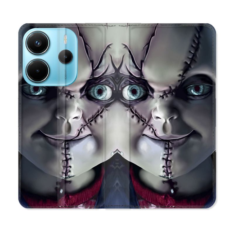 Housse Cuir Portefeuille Pour Xiaomi Redmi Note 14 4G Horreur Chucky Cicatrice