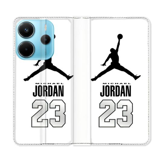 Housse Cuir Portefeuille Pour Xiaomi Redmi Note 14 4G Jordan 23 Blanc