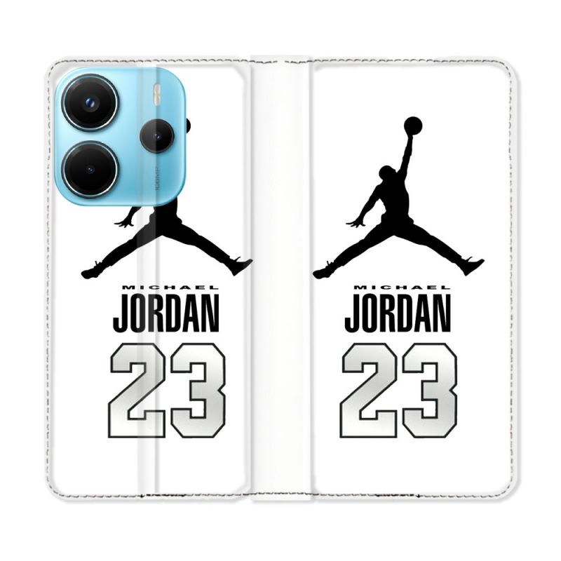 Housse Cuir Portefeuille Pour Xiaomi Redmi Note 14 4G Jordan 23 Blanc