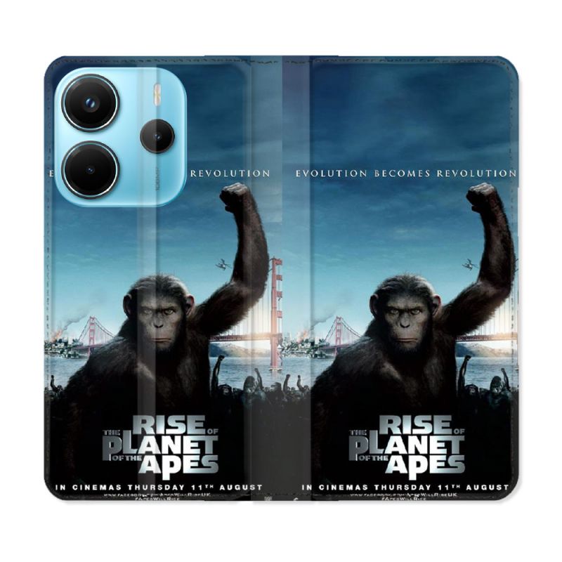 Housse Cuir Portefeuille Pour Xiaomi Redmi Note 14 4G La Planete Des Singes