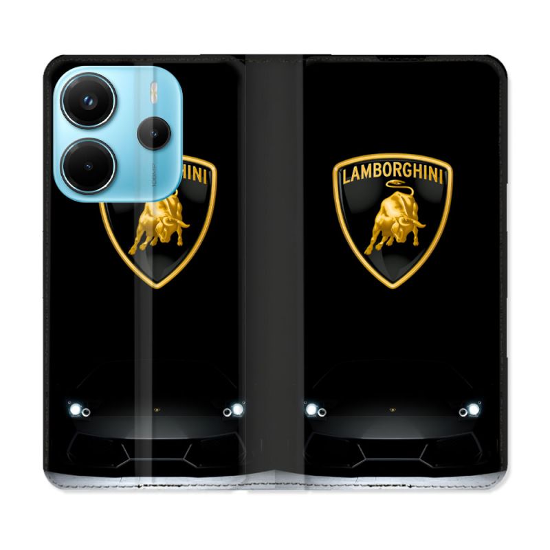 Housse Cuir Portefeuille Pour Xiaomi Redmi Note 14 4G Lamborghini Noir
