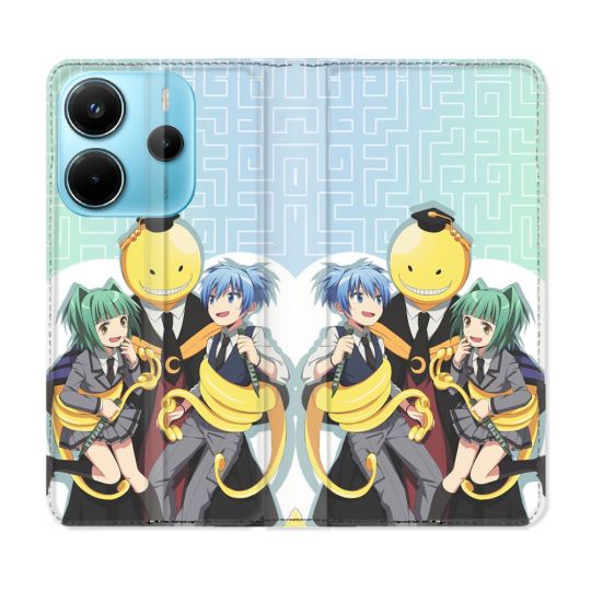 Housse Cuir Portefeuille Pour Xiaomi Redmi Note 14 4G Manga Assassination Classroom Kuro Trio