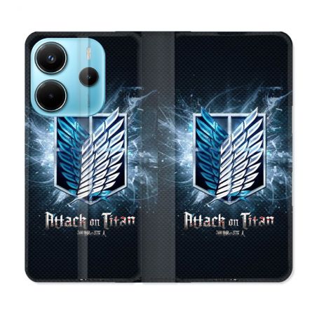 Housse Cuir Portefeuille Pour Xiaomi Redmi Note 14 4G Manga Attaque Titans Noir