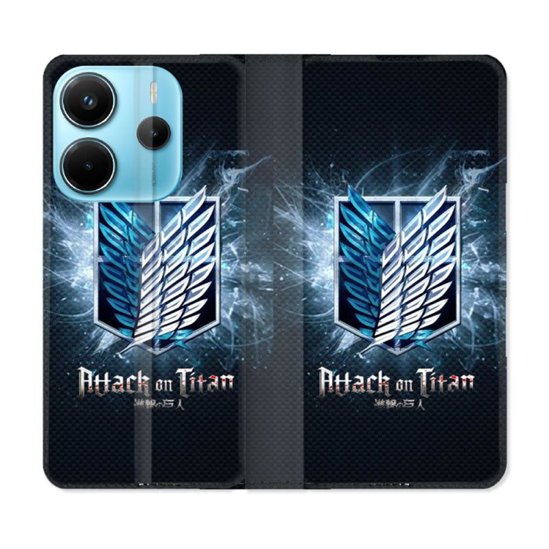 Housse Cuir Portefeuille Pour Xiaomi Redmi Note 14 4G Manga Attaque Titans Noir