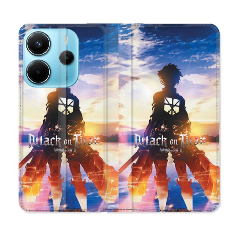 Housse Cuir Portefeuille Pour Xiaomi Redmi Note 14 4G Manga Attaque Titans Soleil
