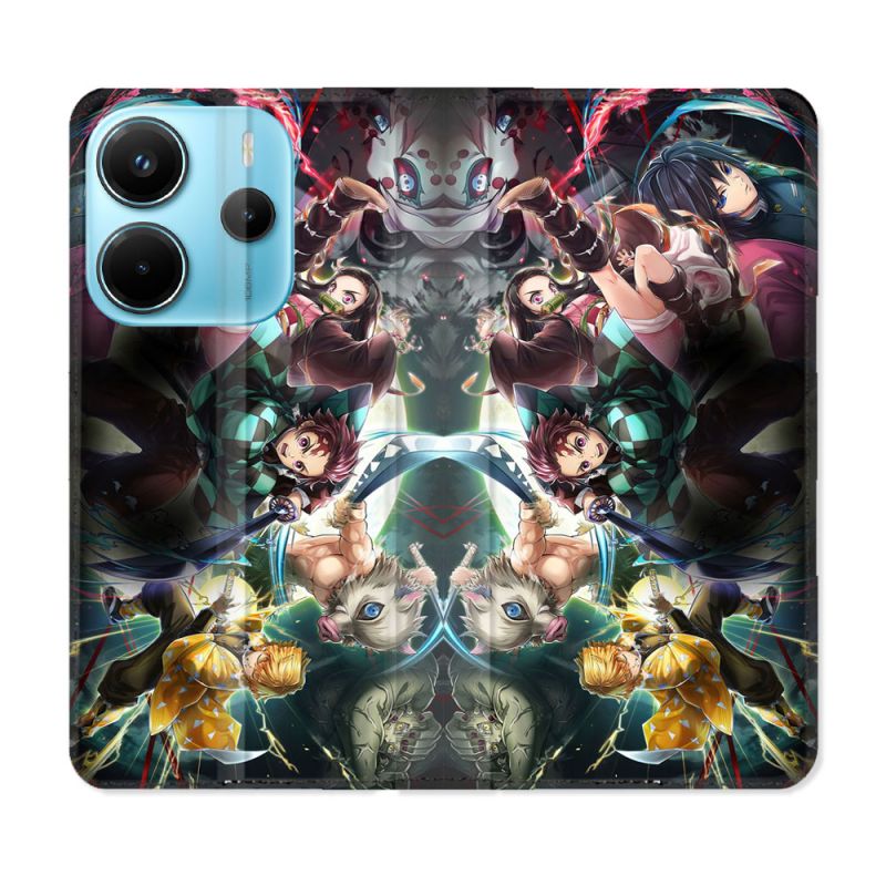 Housse Cuir Portefeuille Pour Xiaomi Redmi Note 14 4G Manga Demon Slayer Groupe