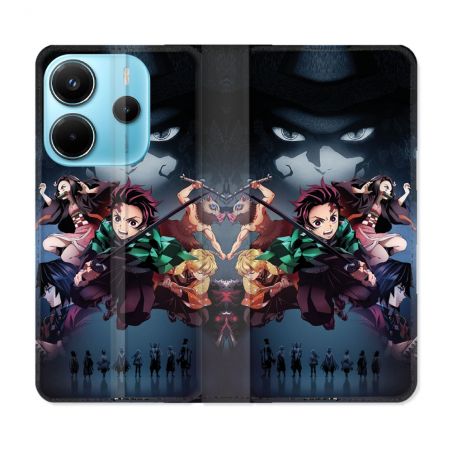 Housse Cuir Portefeuille Pour Xiaomi Redmi Note 14 4G Manga Demon Slayer Noir