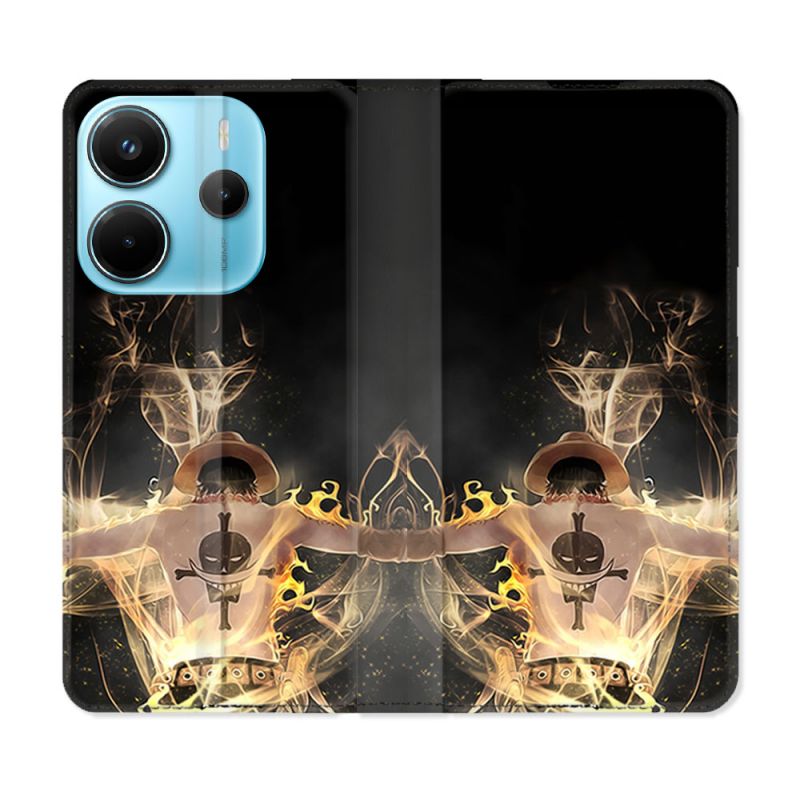 Housse Cuir Portefeuille Pour Xiaomi Redmi Note 14 4G Manga One Piece Ace Noir