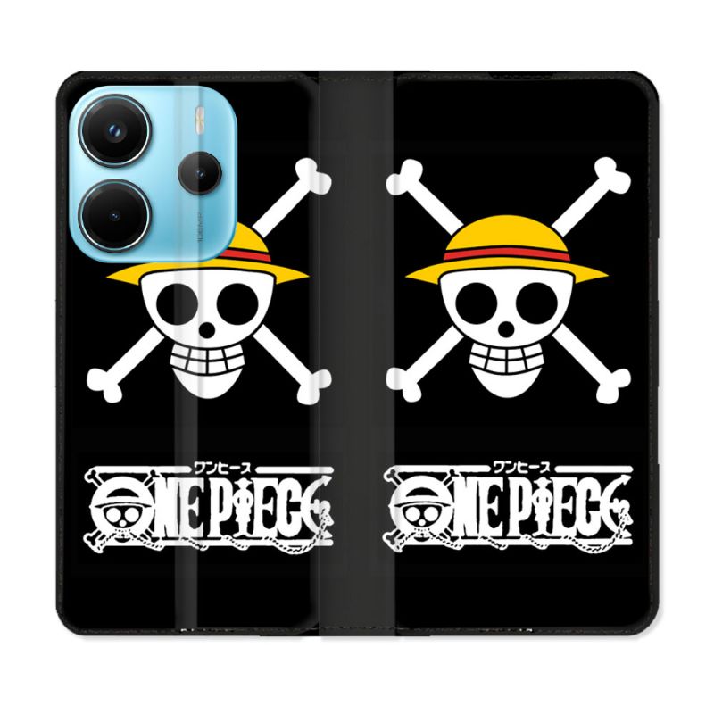 Housse Cuir Portefeuille Pour Xiaomi Redmi Note 14 4G Manga One Piece Tete de Mort