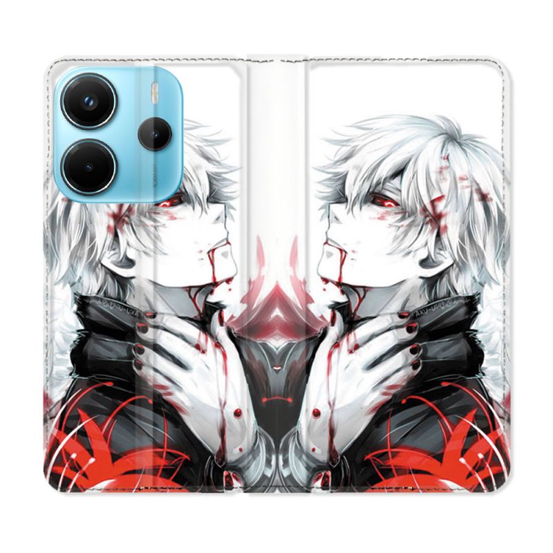 Housse Cuir Portefeuille Pour Xiaomi Redmi Note 14 4G Manga Tokyo Ghoul Kaneki Blanc
