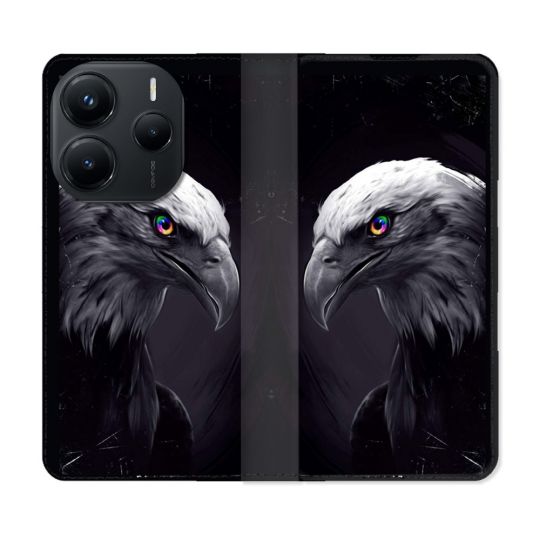 Housse Cuir Portefeuille Pour Xiaomi Redmi Note 14 5G Animal Aigle Royal Noir
