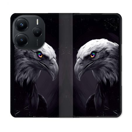 Housse Cuir Portefeuille Pour Xiaomi Redmi Note 14 5G Animal Aigle Royal Noir