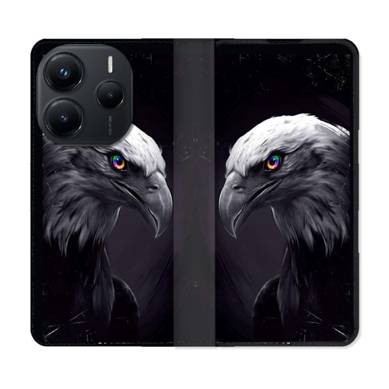 Housse Cuir Portefeuille Pour Xiaomi Redmi Note 14 5G Animal Aigle Royal Noir