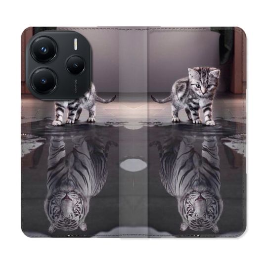 Housse Cuir Portefeuille Pour Xiaomi Redmi Note 14 5G Animal Chat Reflet