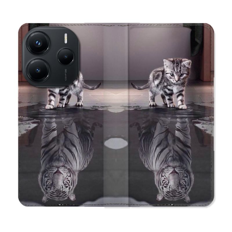 Housse Cuir Portefeuille Pour Xiaomi Redmi Note 14 5G Animal Chat Reflet