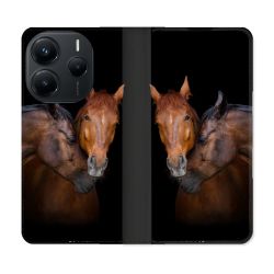 Housse Cuir Portefeuille Pour Xiaomi Redmi Note 14 5G Animal Cheval Marron