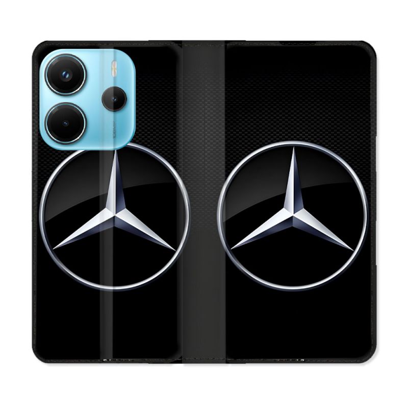 Housse Cuir Portefeuille Pour Xiaomi Redmi Note 14 4G Mercedes Carbone