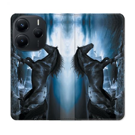 Housse Cuir Portefeuille Pour Xiaomi Redmi Note 14 5G Animal Cheval Noir