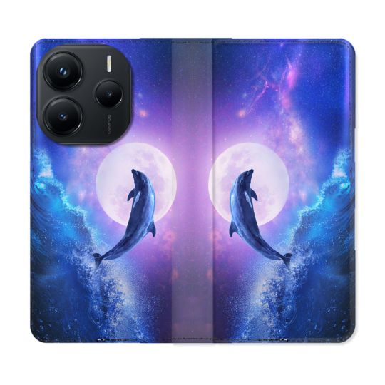 Housse Cuir Portefeuille Pour Xiaomi Redmi Note 14 5G Animal Dauphin Vague