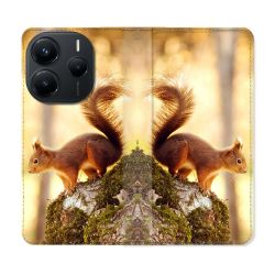 Housse Cuir Portefeuille Pour Xiaomi Redmi Note 14 5G Animal Ecureuil Bois