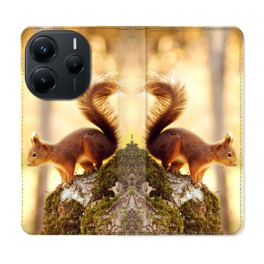 Housse Cuir Portefeuille Pour Xiaomi Redmi Note 14 5G Animal Ecureuil Bois