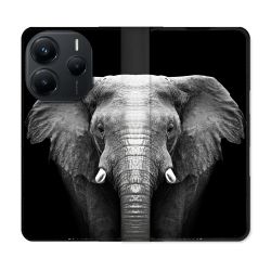 Housse Cuir Portefeuille Pour Xiaomi Redmi Note 14 5G Animal Elephant Noir