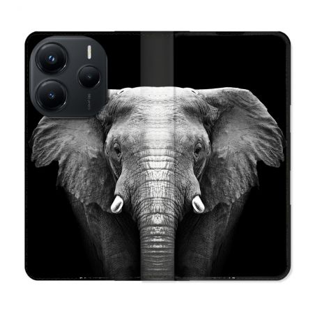 Housse Cuir Portefeuille Pour Xiaomi Redmi Note 14 5G Animal Elephant Noir