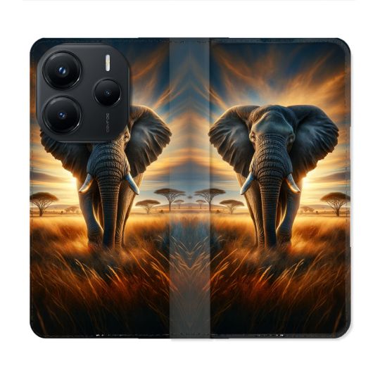 Housse Cuir Portefeuille Pour Xiaomi Redmi Note 14 5G Animal Elephant Savane