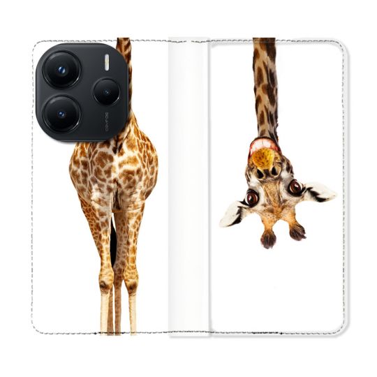 Housse Cuir Portefeuille Pour Xiaomi Redmi Note 14 5G Animal Girafe Blanche