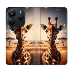 Housse Cuir Portefeuille Pour Xiaomi Redmi Note 14 5G Animal Girafe Savane