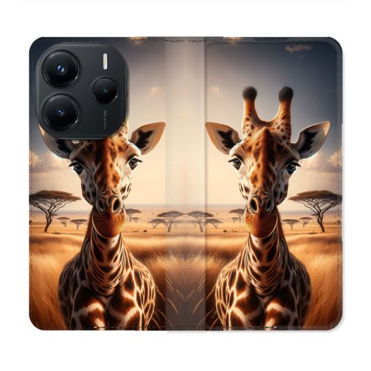 Housse Cuir Portefeuille Pour Xiaomi Redmi Note 14 5G Animal Girafe Savane