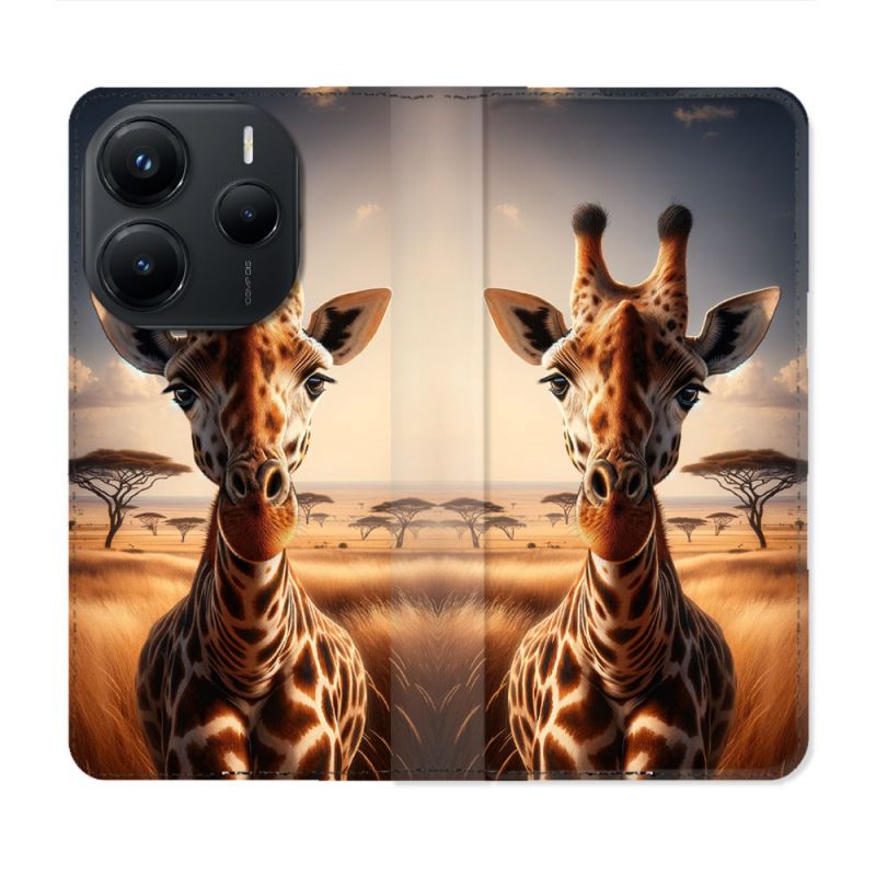 Housse Cuir Portefeuille Pour Xiaomi Redmi Note 14 5G Animal Girafe Savane