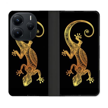 Housse Cuir Portefeuille Pour Xiaomi Redmi Note 14 5G Animal Lezard Noir