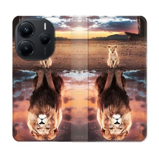 Housse Cuir Portefeuille Pour Xiaomi Redmi Note 14 5G Animal Lion Reflet