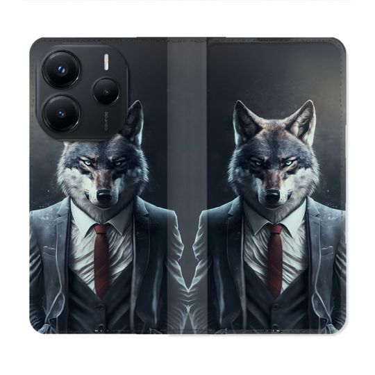 Housse Cuir Portefeuille Pour Xiaomi Redmi Note 14 5G Animal Loup Business