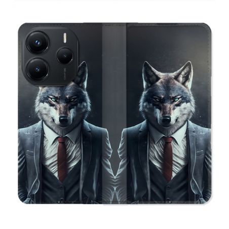 Housse Cuir Portefeuille Pour Xiaomi Redmi Note 14 5G Animal Loup Business