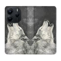 Housse Cuir Portefeuille Pour Xiaomi Redmi Note 14 5G Animal Loup Hurlement