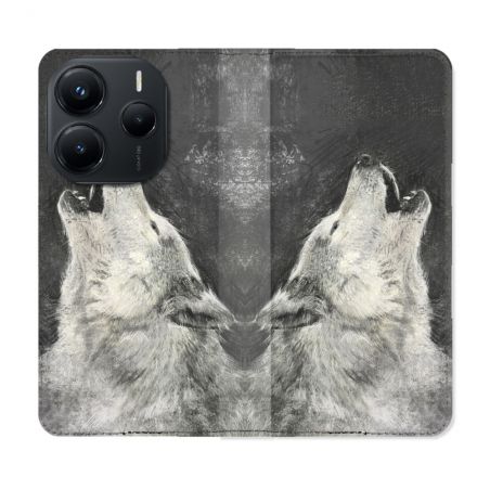 Housse Cuir Portefeuille Pour Xiaomi Redmi Note 14 5G Animal Loup Hurlement