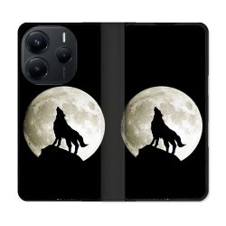 Housse Cuir Portefeuille Pour Xiaomi Redmi Note 14 5G Animal Loup Noir