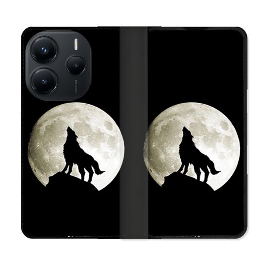 Housse Cuir Portefeuille Pour Xiaomi Redmi Note 14 5G Animal Loup Noir