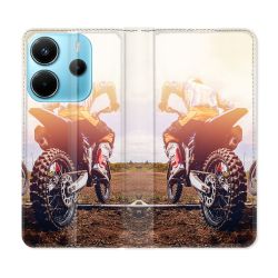 Housse Cuir Portefeuille Pour Xiaomi Redmi Note 14 4G Moto Cross Soleil