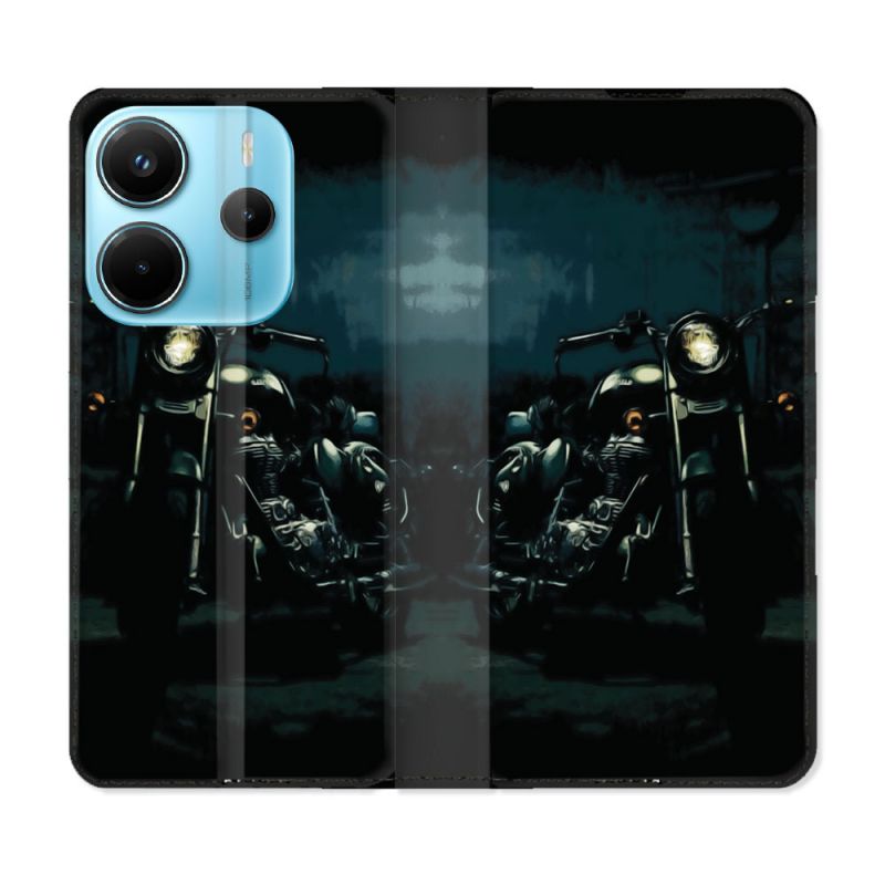 Housse Cuir Portefeuille Pour Xiaomi Redmi Note 14 4G Moto Harley Vintage