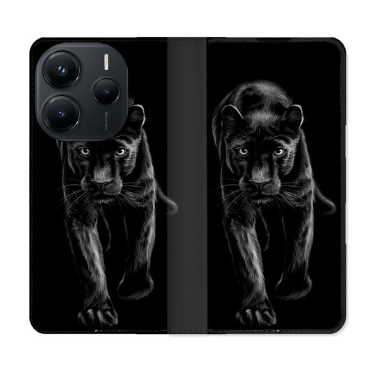 Housse Cuir Portefeuille Pour Xiaomi Redmi Note 14 5G Animal Panthère Noire
