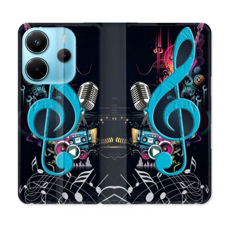 Housse Cuir Portefeuille Pour Xiaomi Redmi Note 14 4G Musique Cle Sol Bleu