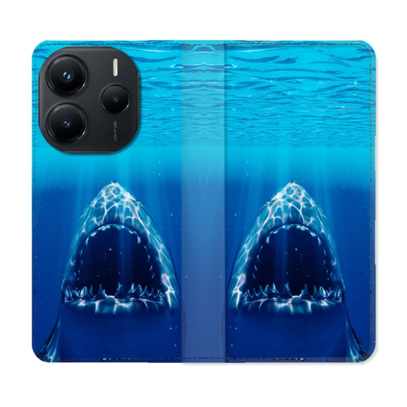 Housse Cuir Portefeuille Pour Xiaomi Redmi Note 14 5G Animal Requin Dent